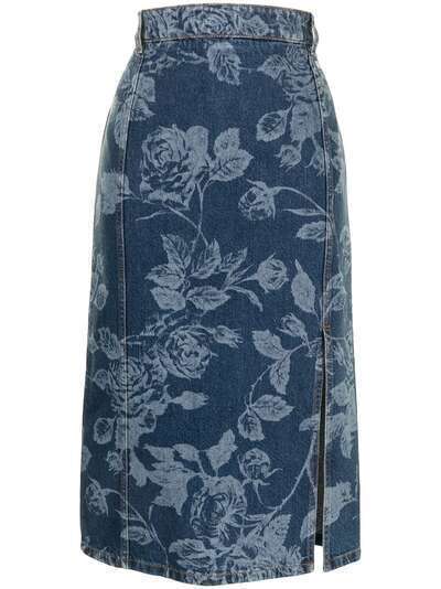 MSGM джинсовая юбка миди с цветочным принтом