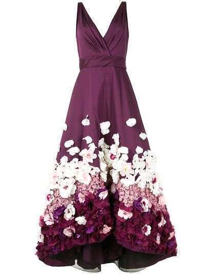 Marchesa Notte платье с цветочной аппликацией и асимметричным подолом