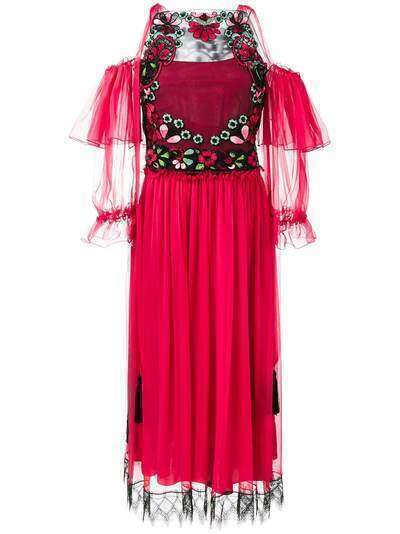 Alberta Ferretti платье с открытыми плечами, вышивкой и оборками