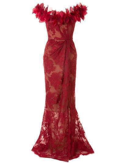 Marchesa кружевное платье с цветочной аппликацией