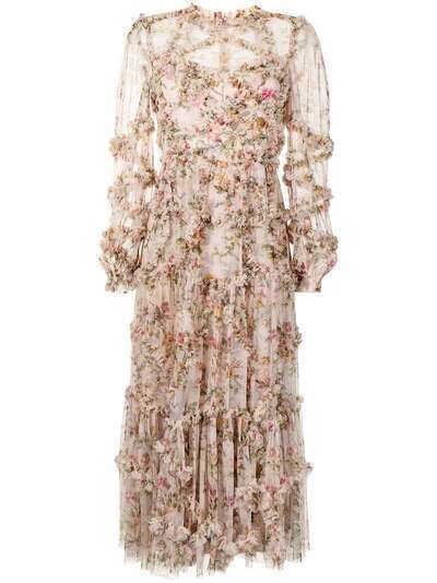 Needle & Thread платье Garland Flora с оборками
