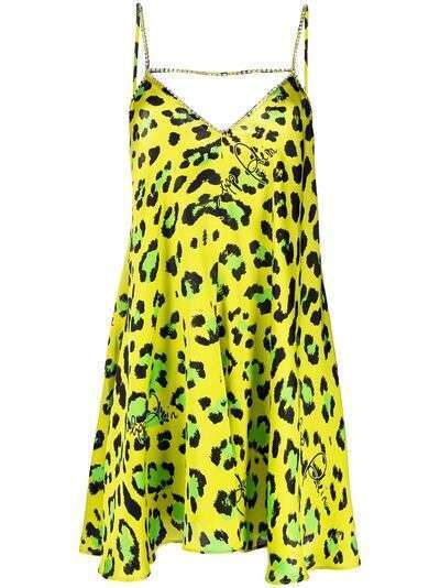 Philipp Plein атласное платье с леопардовым принтом