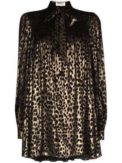 Saint Laurent платье с леопардовым принтом и эффектом металлик