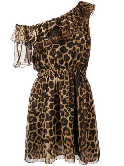 Saint Laurent леопардовое платье на одно плечо