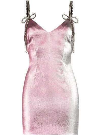 AREA Crystal Bow metallic mini dress