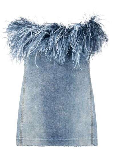 Saint Laurent джинсовое платье с перьями
