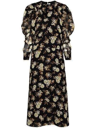Victoria Beckham платье с пышными рукавами и цветочным принтом