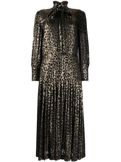 Saint Laurent платье миди с леопардовым принтом и складками