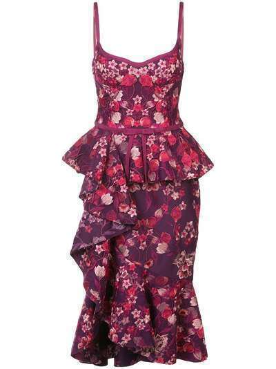 Marchesa Notte платье с цветочным принтом и рюшами