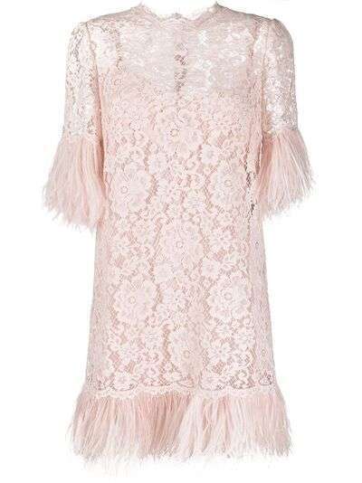 Dolce & Gabbana кружевное платье с перьями