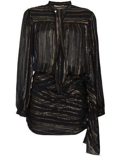 Saint Laurent платье-мини с запахом с металлическими нитями и бантом