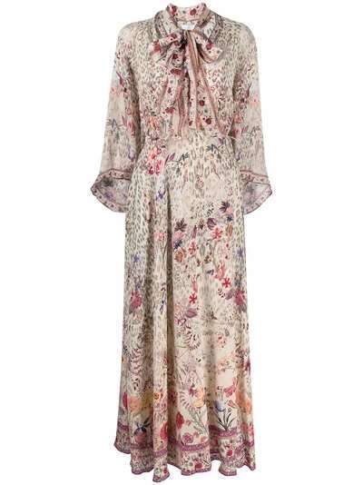 Camilla платье с завязками на воротнике и цветочным принтом