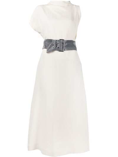 Brunello Cucinelli платье с поясом и асимметричными рукавами