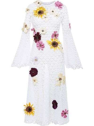 Oscar de la Renta платье миди с цветочной аппликацией