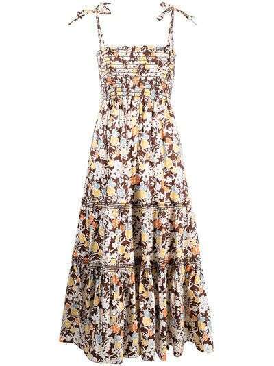 Tory Burch платье со сборками и цветочным принтом