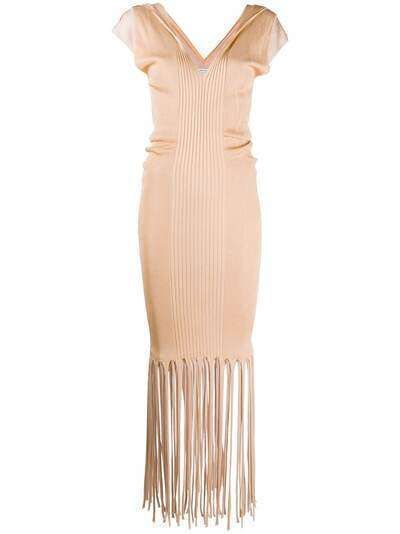 Bottega Veneta платье в рубчик с бахромой
