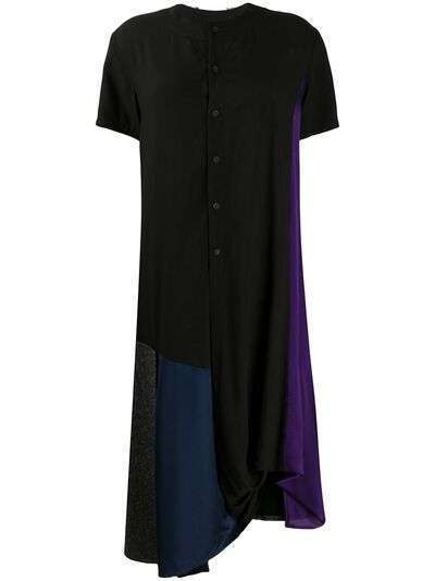 Yohji Yamamoto платье-рубашка в стиле колор-блок асимметричного кроя
