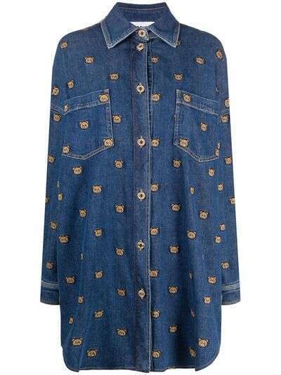 Moschino джинсовое платье-рубашка с вышивкой Teddy