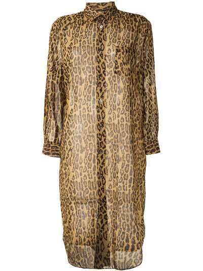 Junya Watanabe полупрозрачное платье-рубашка с леопардовым принтом