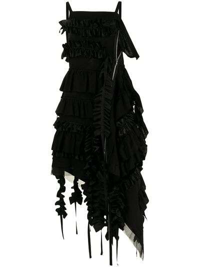 Yohji Yamamoto платье миди асимметричного кроя с оборками
