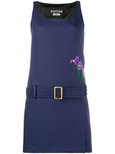 Boutique Moschino платье мини с поясом и цветочной аппликацией