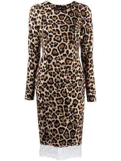 Blumarine платье с леопардовым принтом и длинными рукавами