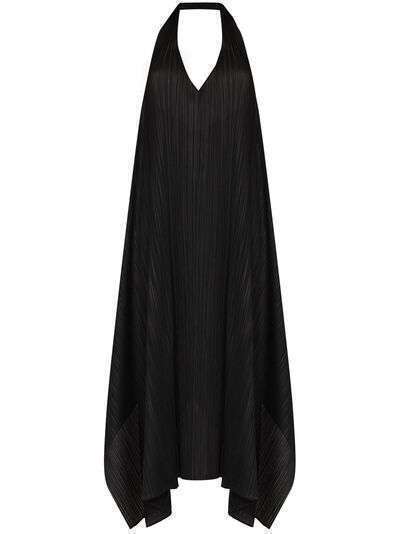 Pleats Please Issey Miyake плиссированное платье с глубоким V-образным вырезом