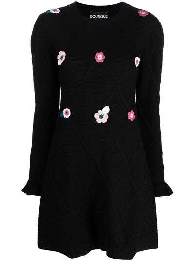 Boutique Moschino шерстяное платье с цветочной аппликацией