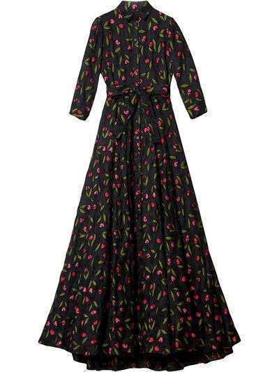 Carolina Herrera платье-рубашка с цветочной вышивкой