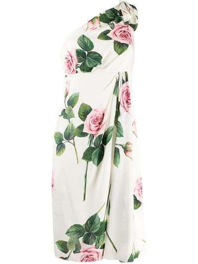 Dolce & Gabbana платье на одно плечо с принтом Tropical Rose