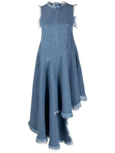 Marques'Almeida джинсовое платье асимметричного кроя с бахромой