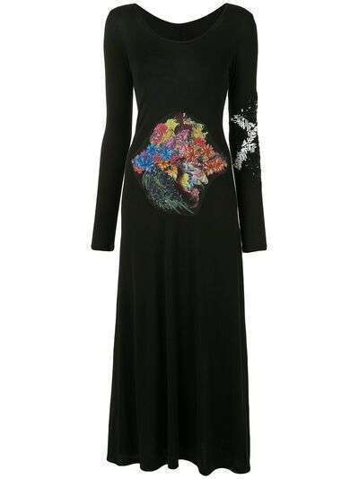 Yohji Yamamoto платье с цветочной вышивкой