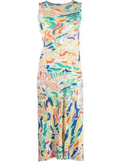 Pleats Please Issey Miyake плиссированное платье с абстрактным принтом