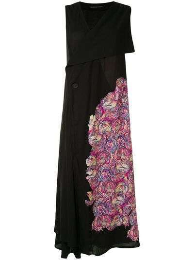 Yohji Yamamoto платье с драпировкой и цветочным принтом