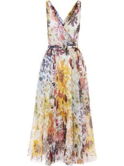 Oscar de la Renta шелковое платье миди с цветочным принтом
