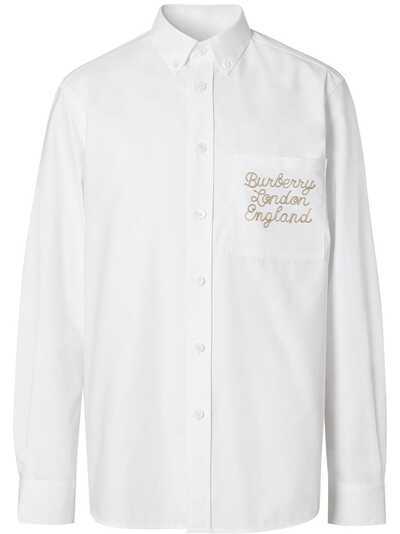 Burberry рубашка оксфорд с вышитым логотипом