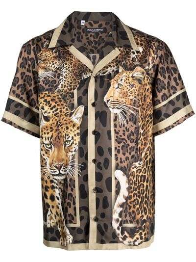 Dolce & Gabbana рубашка с короткими рукавами и леопардовым принтом