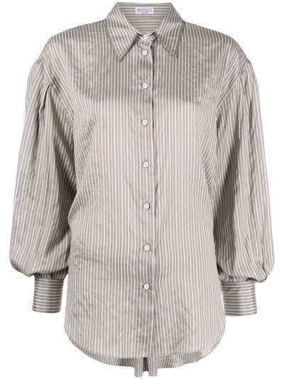 Brunello Cucinelli рубашка в тонкую полоску с бусинами на воротнике