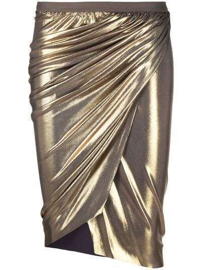 Rick Owens Lilies metallic draped pencil skirt