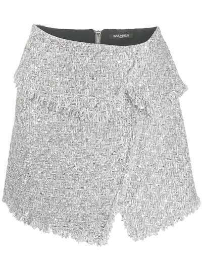 Balmain твидовая мини-юбка с асимметричным краем
