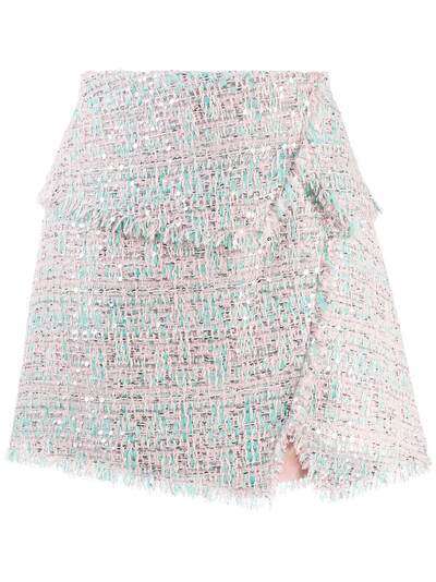 Balmain твидовая юбка с необработанными краями