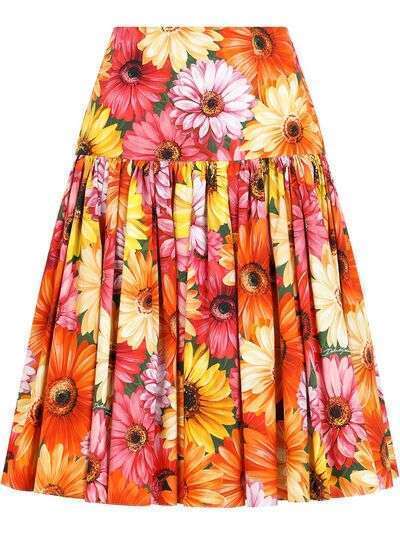 Dolce & Gabbana юбка с цветочным принтом и складками