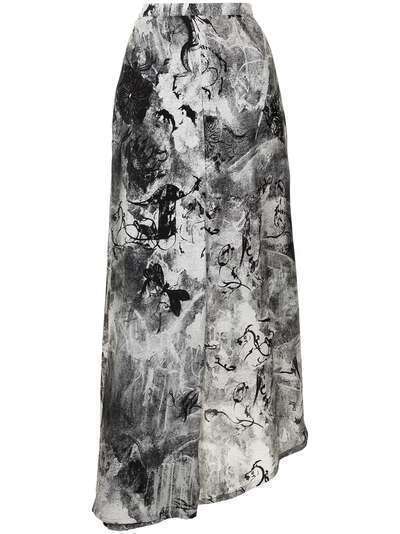 Yohji Yamamoto юбка миди с абстрактным принтом