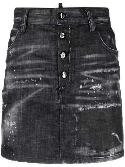 Dsquared2 джинсовая юбка с завышенной талией и эффектом потертости