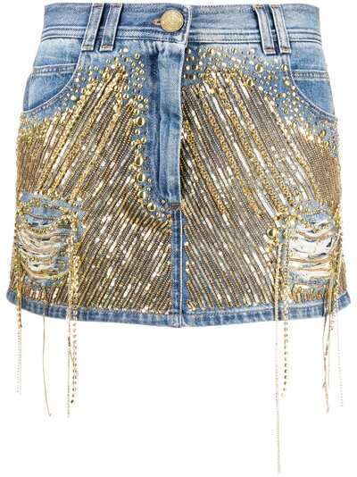 Balmain джинсовая юбка с пайетками