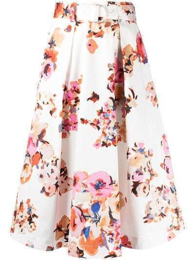 MSGM пышная юбка с поясом и цветочным принтом