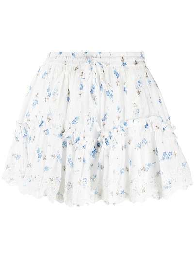 LoveShackFancy юбка с оборками и цветочным принтом