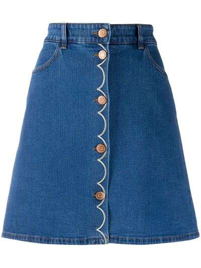 See by Chloé джинсовая юбка мини на пуговицах с вышивкой