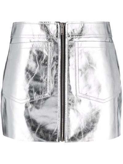 Saint Laurent metallic-effect zip-fastening skirt