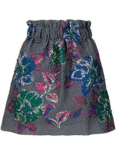 GANNI юбка с завышенной талией и цветочной вышивкой